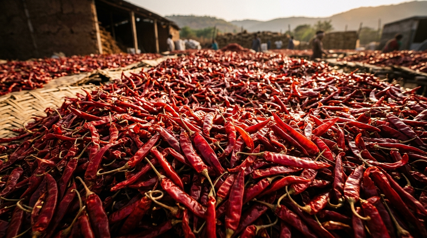 Vibrant red dry chillies